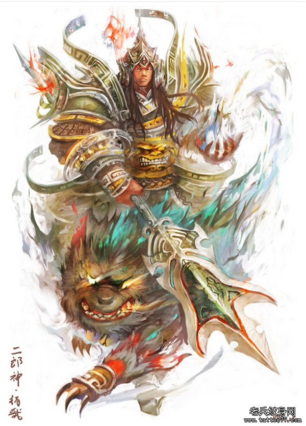 武汉最好的纹身店推荐一款二郎神纹身手稿图案