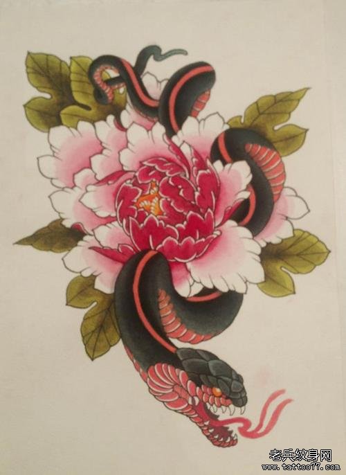牡丹花纹身手稿图案由武汉最好的纹身店推荐