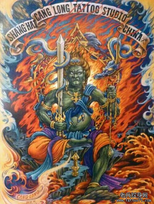 不动明王纹身手稿图案由武汉最好的纹身店推荐