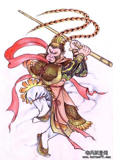 武汉纹身店推荐一款孙悟空纹身手稿图案