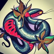武汉纹身店推荐一款school风格蛇纹身图案
