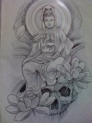 一款观音莲花纹身图案由武汉纹身店推荐