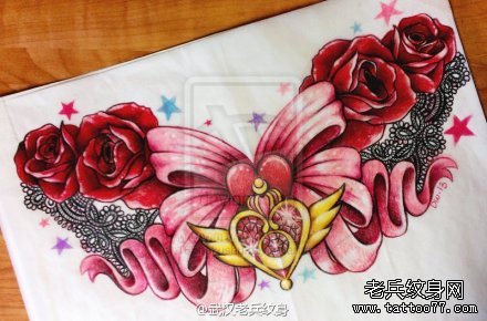 玫瑰花蕾丝边纹身图案由武汉最好的纹身店推荐