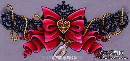 武汉纹身馆推荐一款蕾丝蝴蝶结纹身手稿图案