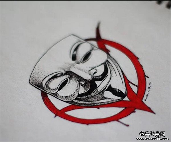 V字面具图案手稿由武汉纹身店推荐