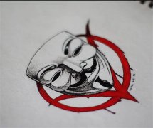 V字面具图案手稿由武汉纹身店推荐