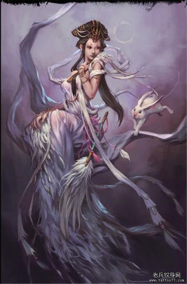 一款人物嫦娥纹身图案由武汉纹身店推荐