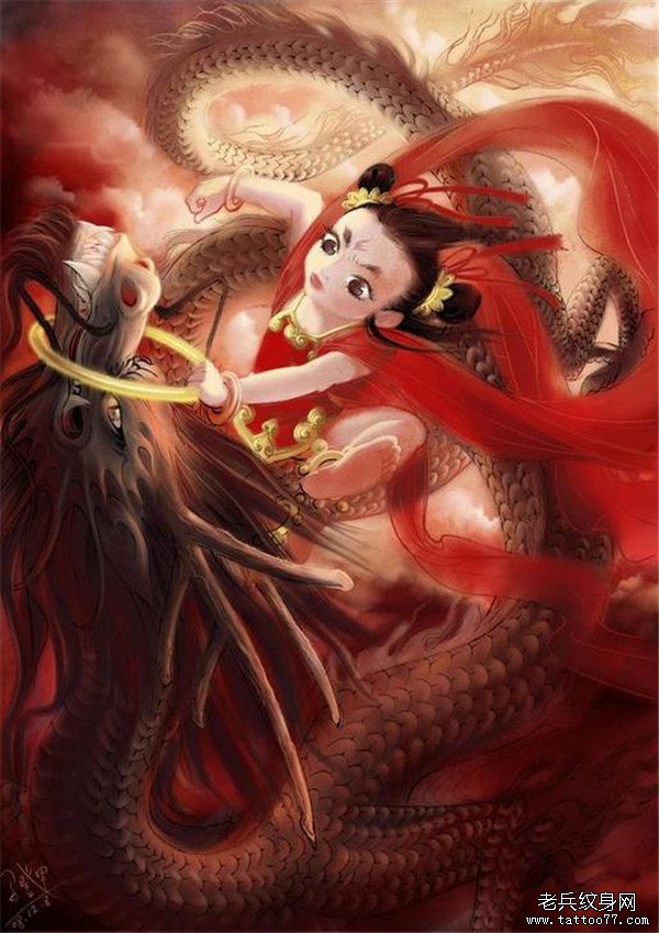 武汉最好的纹身店推荐一款适合纹满背的哪吒纹身图案