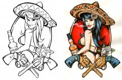 女郎手枪纹身图案由武汉最好的纹身店推荐