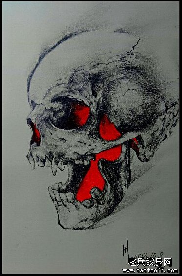 欧美素描骷髅纹身手稿图案由武汉纹身店推荐