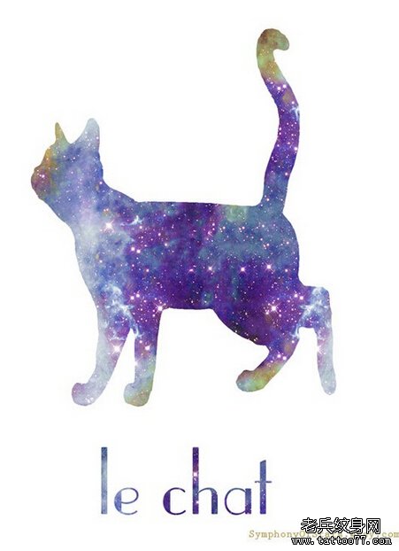 一款星空猫咪纹身手稿图案由武汉纹身店推荐