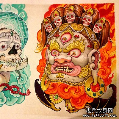 个性彩色唐狮纹身图案由武汉纹身店推荐