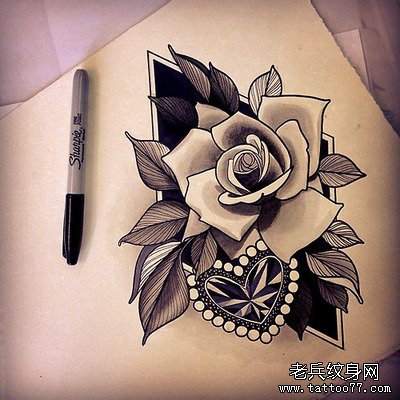 玫瑰花纹身手稿图案由武汉纹身店推荐
