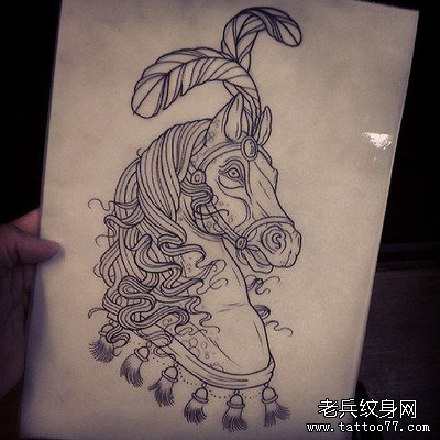 马纹身手稿图案由武汉最好的纹身店推荐