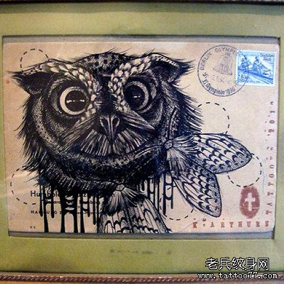 猫头鹰纹身手稿图案由武汉最好的纹身店推荐