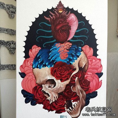 骷髅玫瑰手稿图案由武汉最好的纹身馆提供