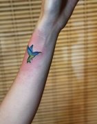 手腕彩色蜂鸟纹身图案由武汉最好的刺青店推荐