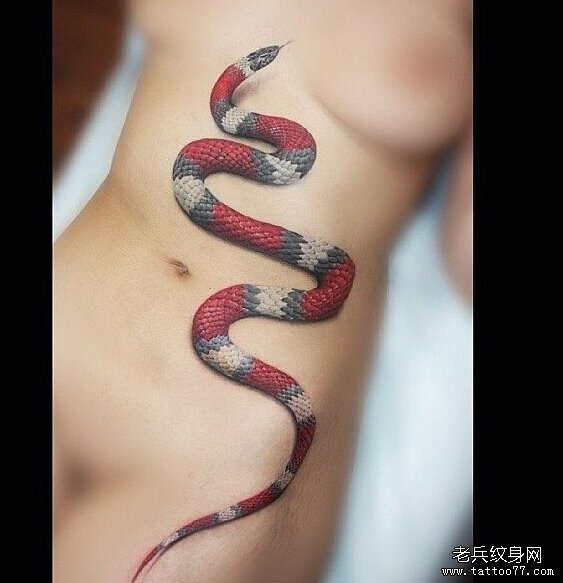 胸口小花蛇纹身图案