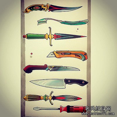 一款刀纹身手稿图案由武汉最好的纹身店推荐