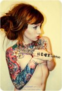 彩色欧美花臂tattoo girl纹身图案由武汉纹身提供