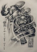 武汉纹身店提供一款唐狮纹身手稿图案