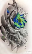 莲花鲤鱼纹身图案由武汉最好的纹身馆提供