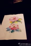 武汉纹身店推荐一款彩色花纹身手稿图案