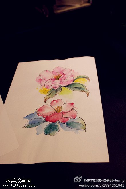 彩色花纹身手稿图案