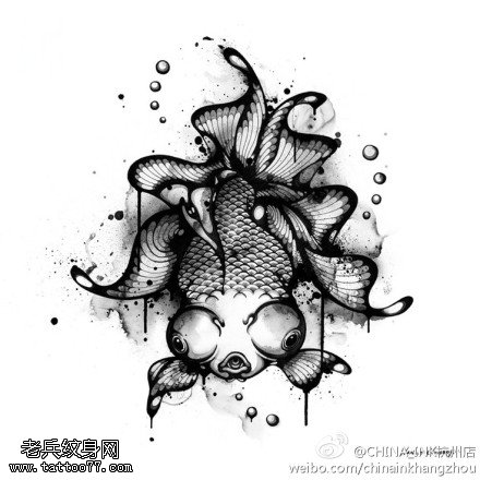 水墨金鱼纹身图案