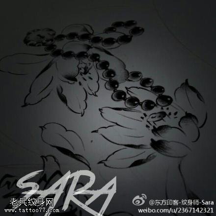莲花佛珠纹身手稿图案