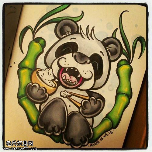 彩色卡通熊猫纹身图案
