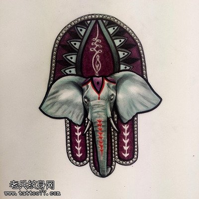 彩色象纹身图案
