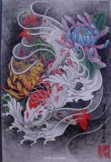 一组传统刺青鲤鱼纹身图案由武汉纹身馆提供