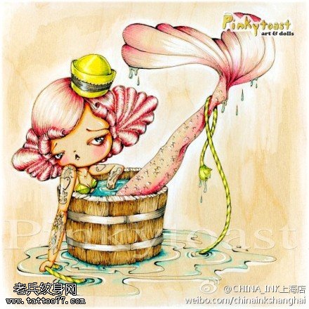 彩色卡通美人鱼纹身图片