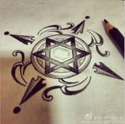 六芒星纹身手稿图案由武汉纹身馆提供