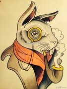 彩色个性兔子纹身图案由武汉刺青提供