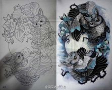 一组彩色欧美传统纹身手稿图案由刺青店提供