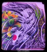 传统彩色莲花鲤鱼纹身手稿图片