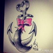 武汉最好的纹身店提供一款船锚蝴蝶结纹身手稿图案