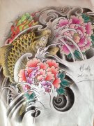 牡丹鲤鱼纹身手稿图案由武汉最好的纹身店推荐