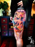 女性腿部狐狸纹身图案由武汉纹身店提供