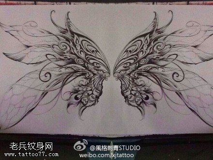 个性蝴蝶手稿纹身图案