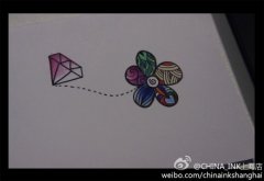 彩色花钻石纹身手稿图案由武汉纹身提供