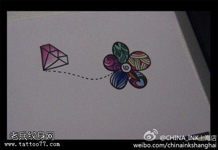 彩色花钻石纹身手稿图案