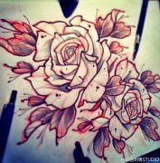 玫瑰花纹身手稿图案由武汉刺青店提供