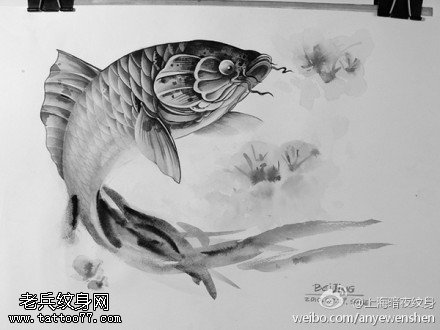 水墨鱼纹身手稿图案