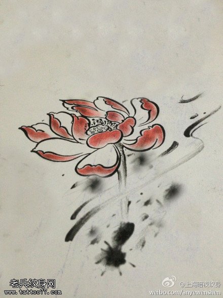 彩色水墨莲花纹身图案