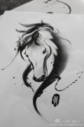 水墨马纹身手稿图案由刺青店提供