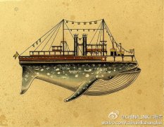 武汉纹身店推荐一款鲨鱼船纹身手稿图案