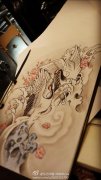 武汉最好的纹身店提供一款仙鹤纹身手稿图案